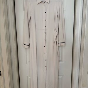 Cream Long Sleeve Buttoned Dress with Notched Collar